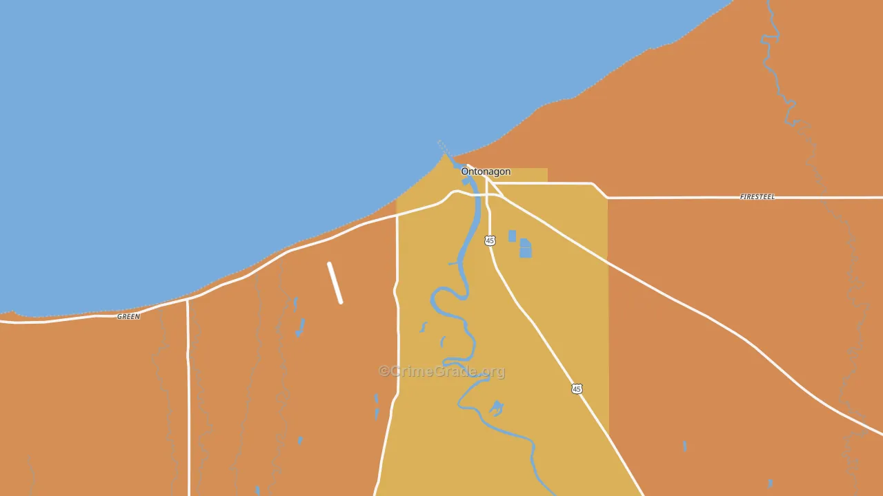 Ontonagon, MI Map of Assault Rates