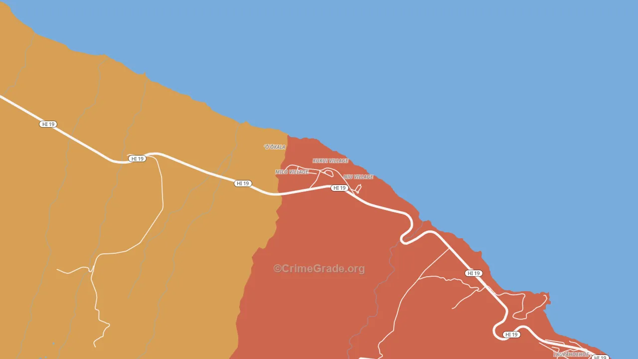Ookala, HI Map of Assault Rates
