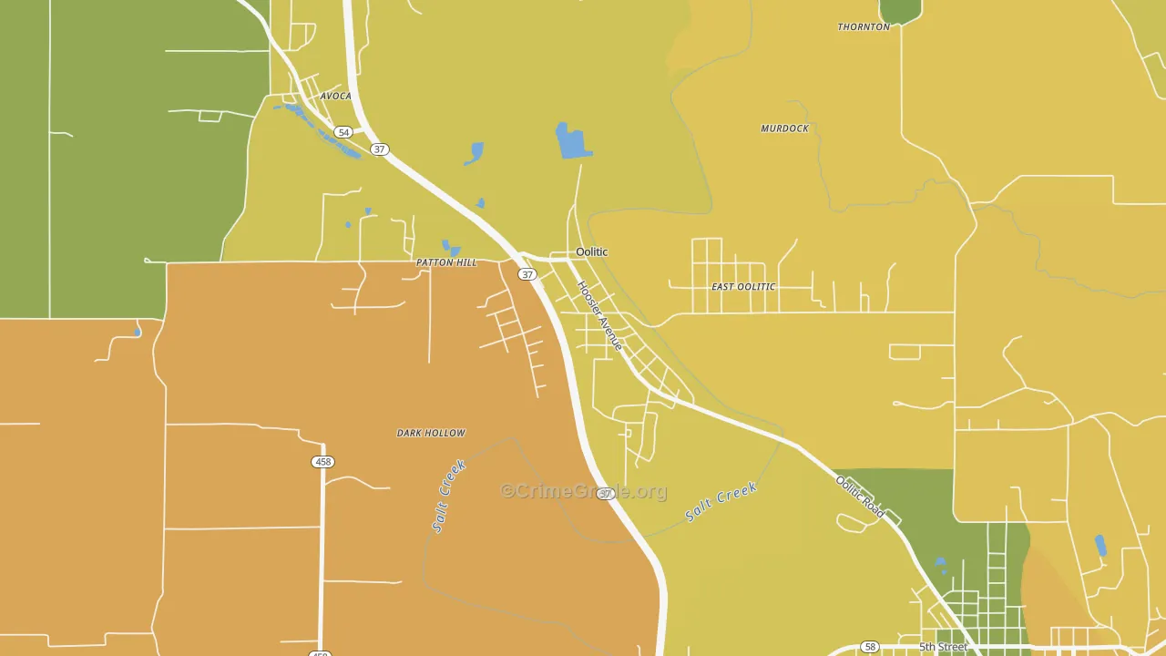 Oolitic, IN Map of Assault Rates