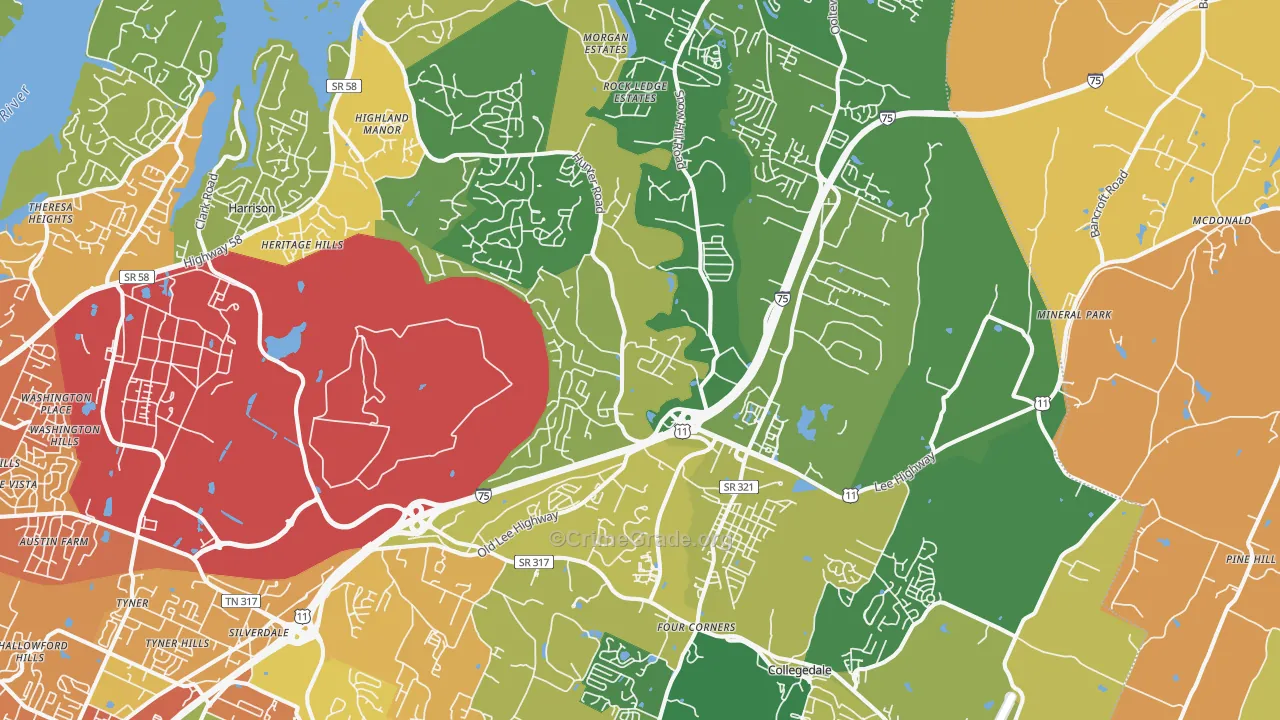 Ooltewah, TN Map of Assault Rates