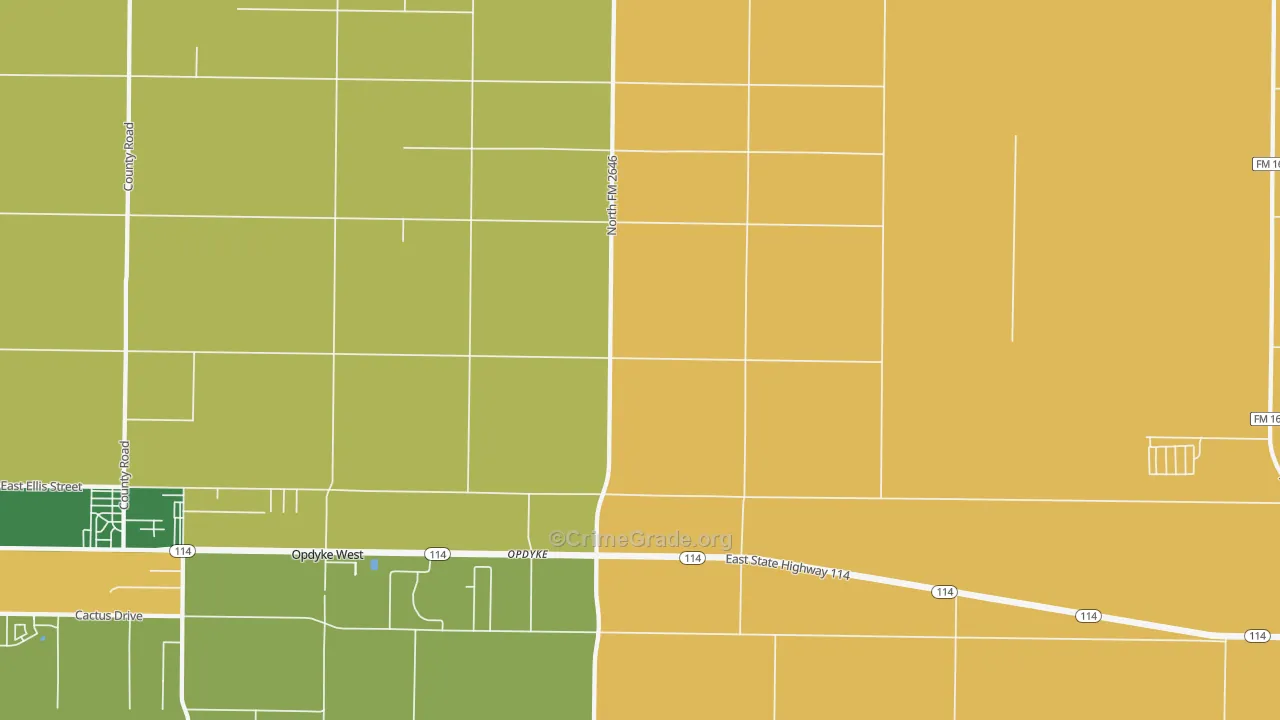 Opdyke, TX Map of Assault Rates
