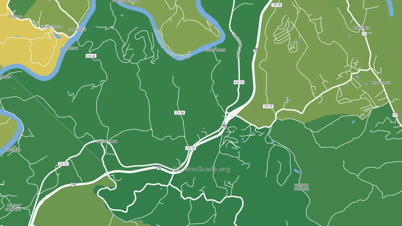Opekiska, WV Map of Assault Rates