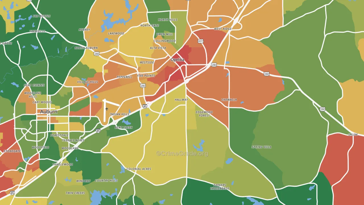 Opelika, AL Map of Assault Rates