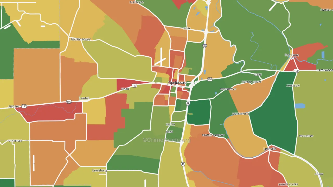 Opelousas, LA Map of Assault Rates