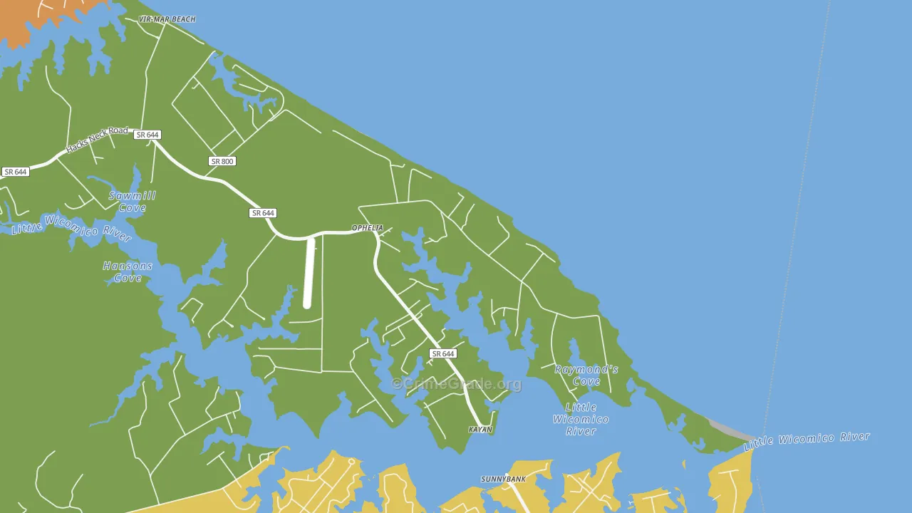 Ophelia, VA Map of Assault Rates