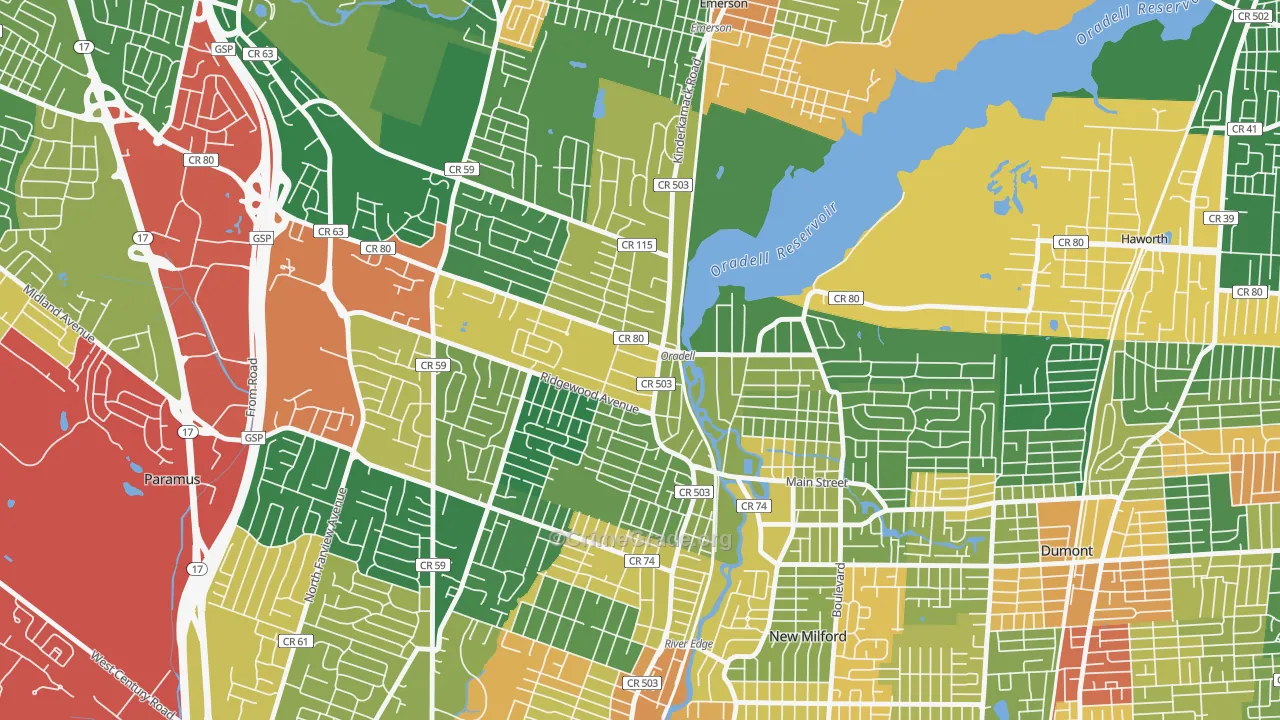 Oradell, NJ Map of Assault Rates