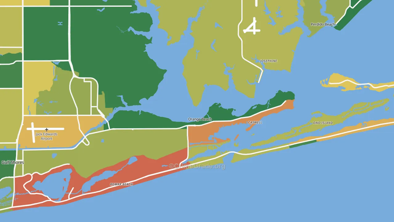 Orange Beach, AL Map of Assault Rates