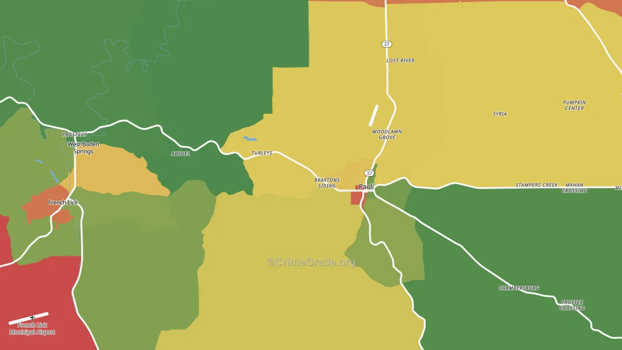 Orange County, IN Map of Assault Rates