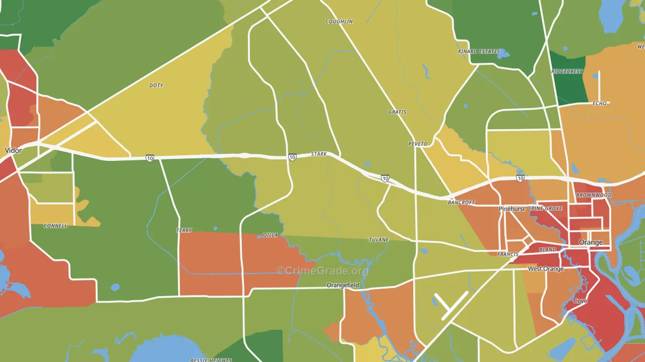 Orange County, TX Map of Assault Rates