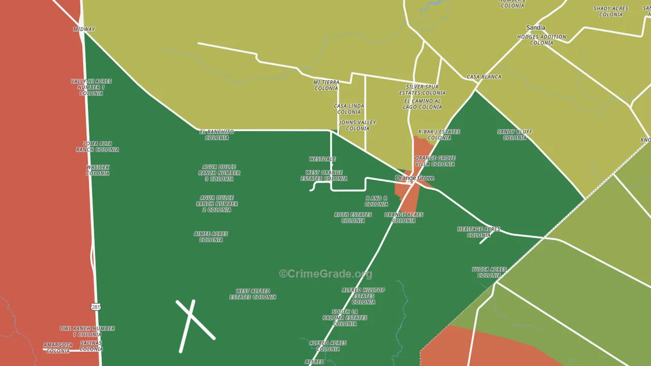 Orange Grove, TX Map of Assault Rates