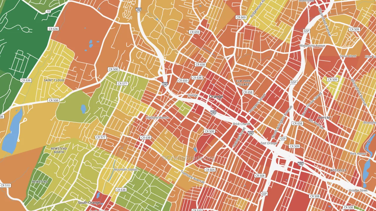 Orange, NJ Map of Assault Rates