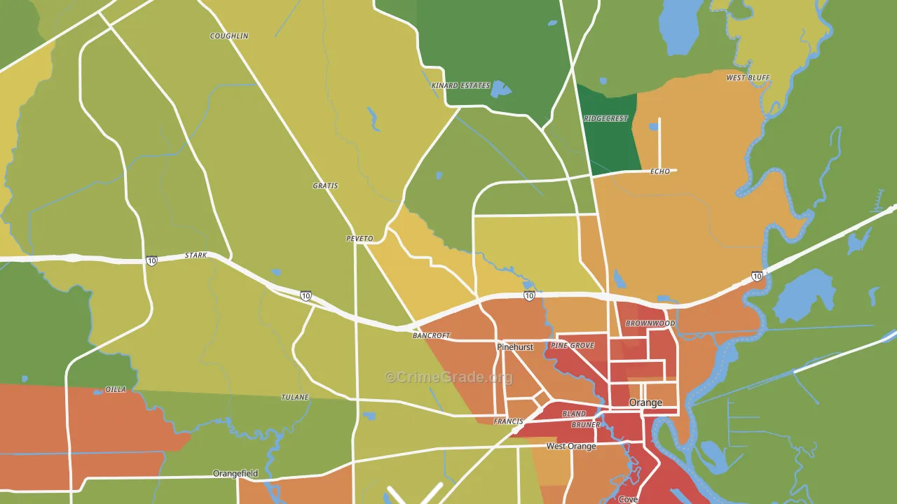 Orange, TX Map of Assault Rates