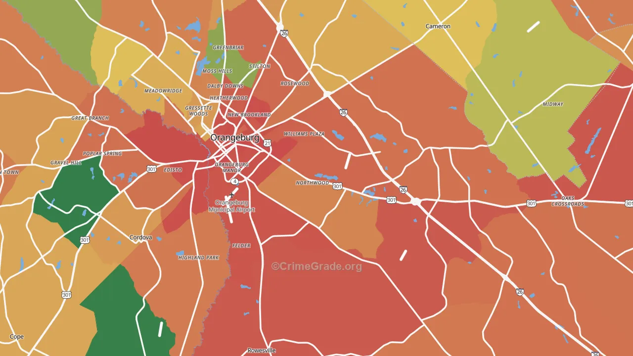 Orangeburg County, SC Map of Assault Rates