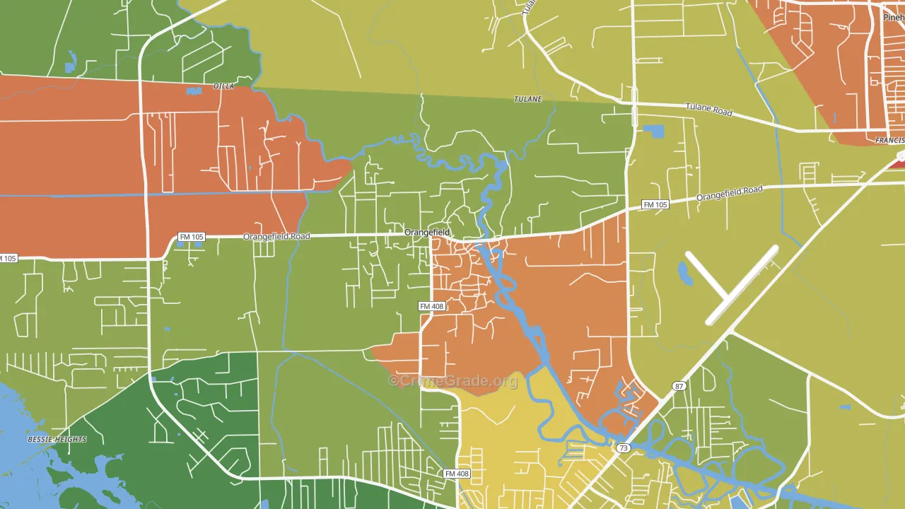 Orangefield, TX Map of Assault Rates