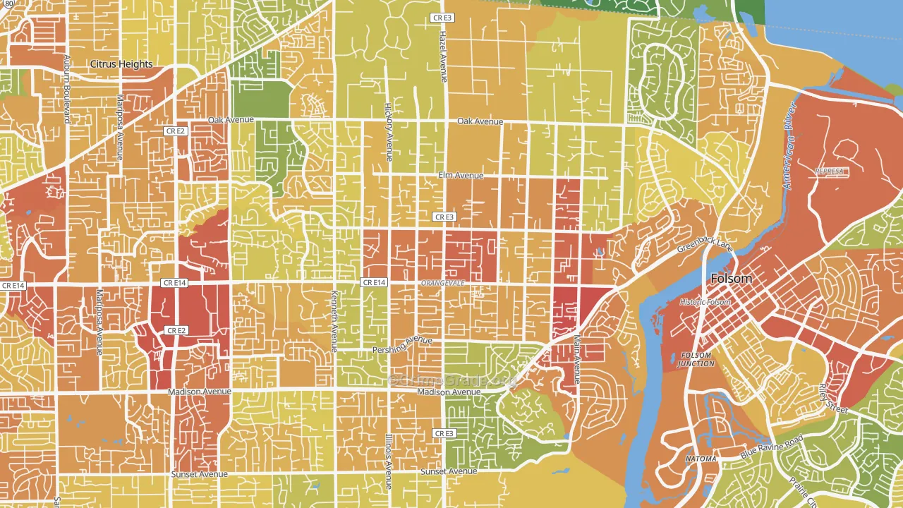 Orangevale, CA Map of Assault Rates