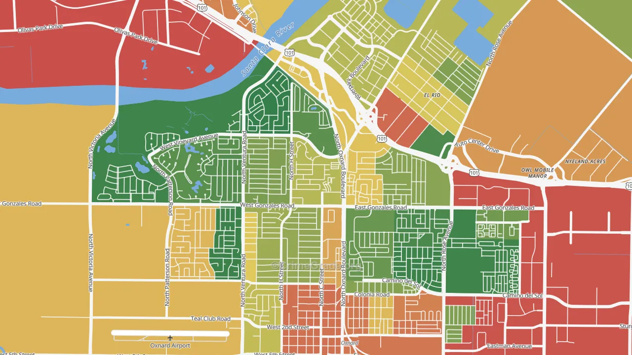 Orchard, Oxnard, CA Map of Assault Rates
