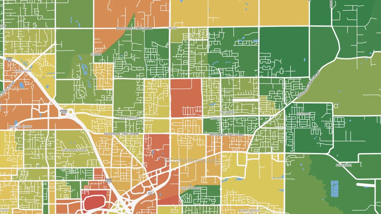 Orchards Area, Orchards, WA Map of Assault Rates