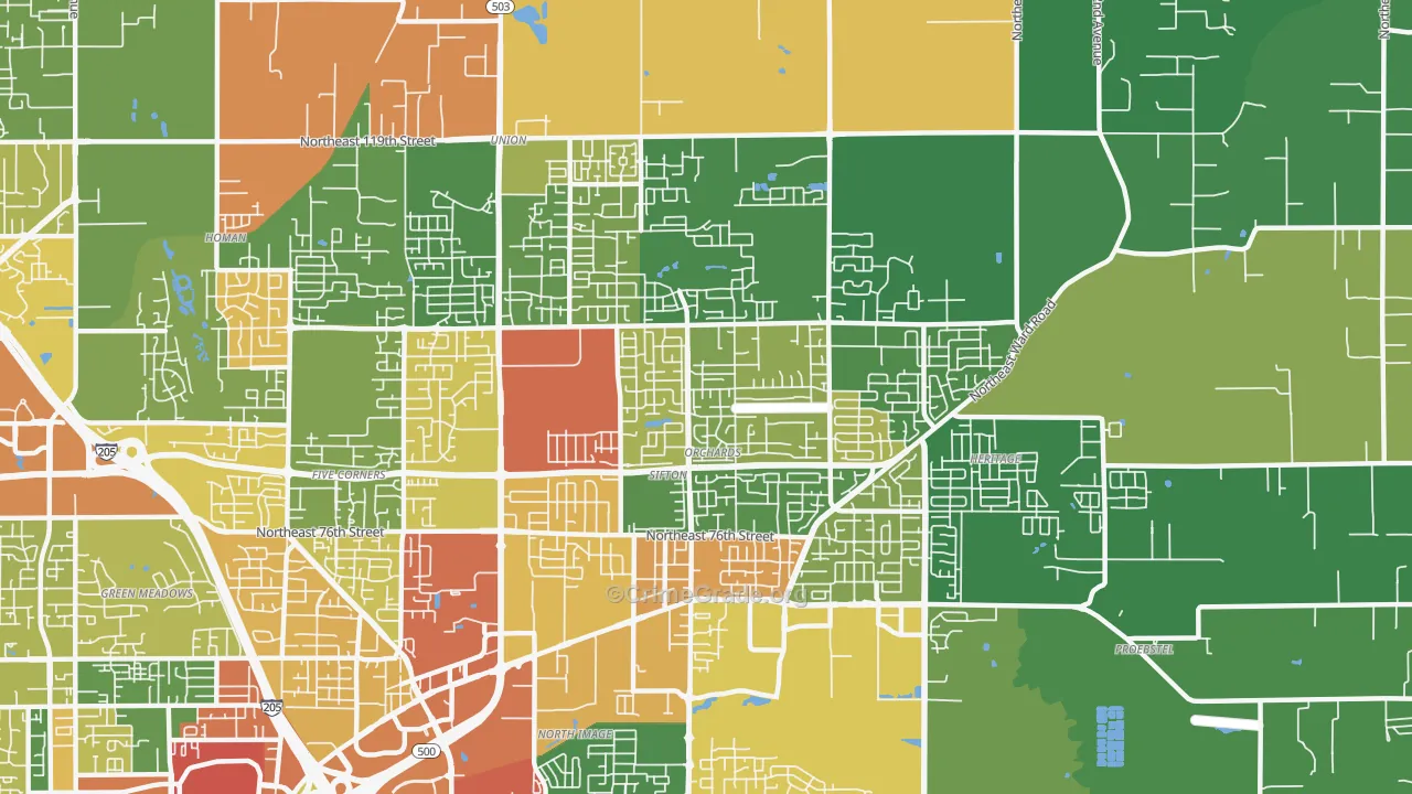 Orchards, WA Map of Assault Rates