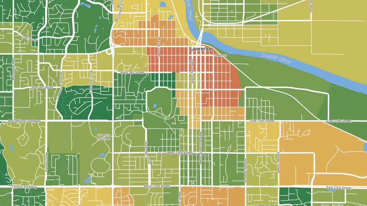 Oread, Lawrence, KS Map of Assault Rates