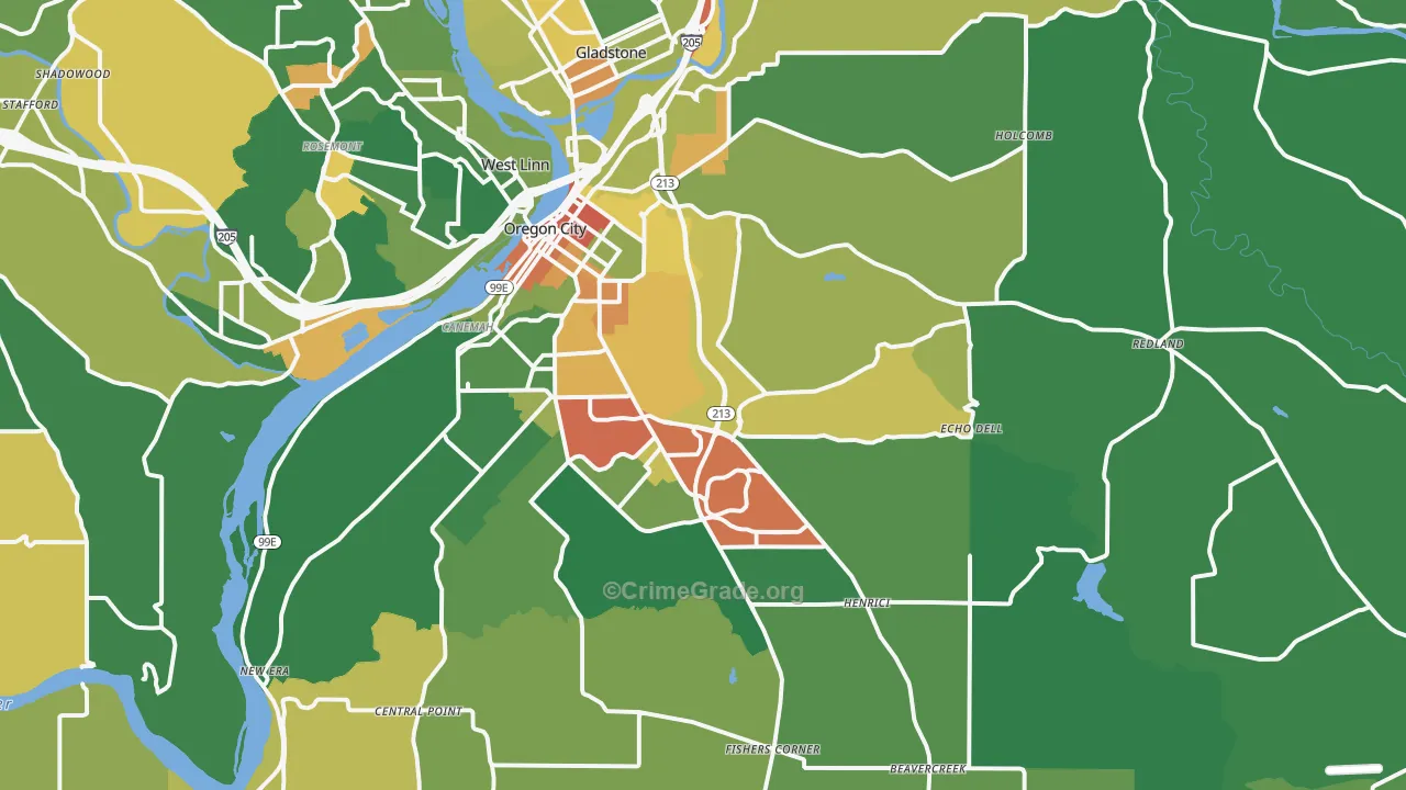 Oregon City, OR Map of Assault Rates