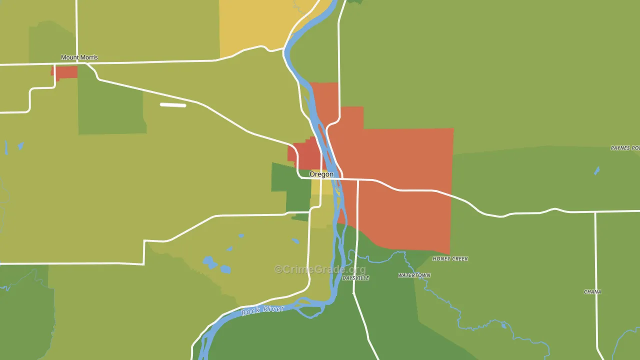 Oregon, IL Map of Assault Rates