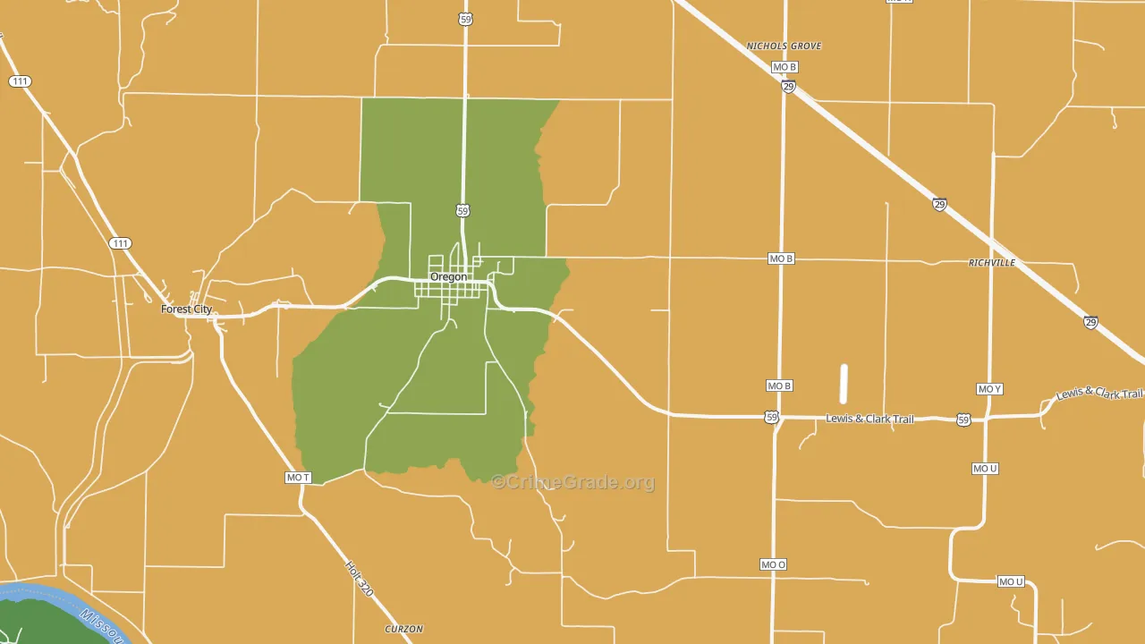 Oregon, MO Map of Assault Rates
