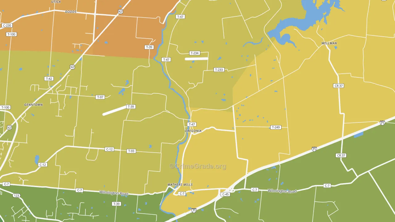 Oregonia, OH Map of Assault Rates