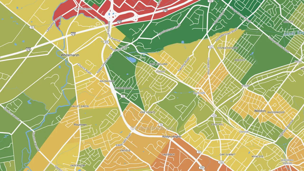 Oreland, PA Map of Assault Rates