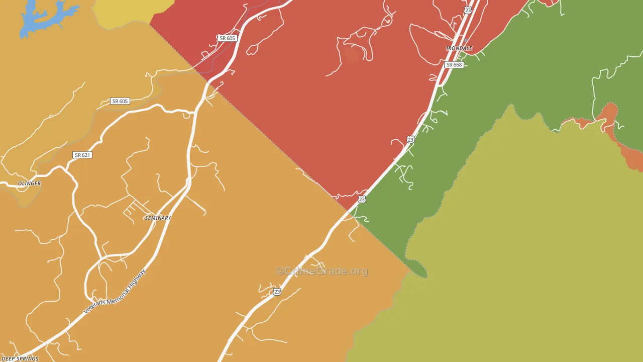 Oreton, VA Map of Assault Rates