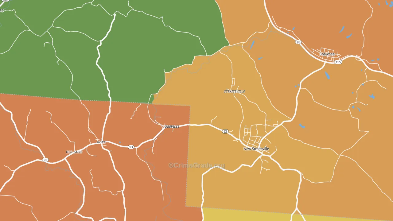 Oreville, OH Map of Assault Rates