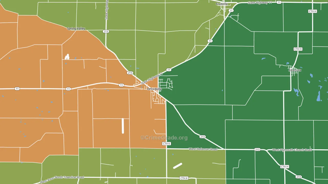 Orfordville, WI Map of Assault Rates