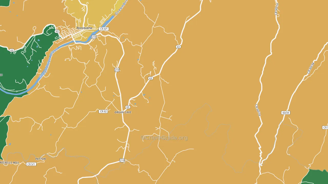 Organ Cave, WV Map of Assault Rates