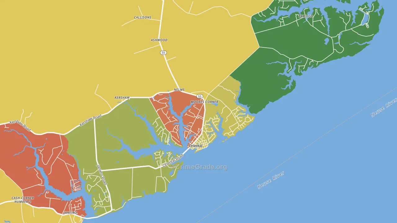 Oriental, NC Map of Assault Rates