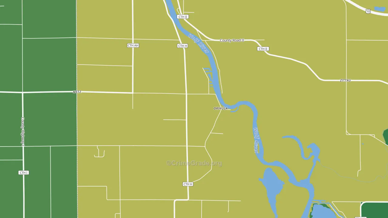 Orihula, WI Map of Assault Rates