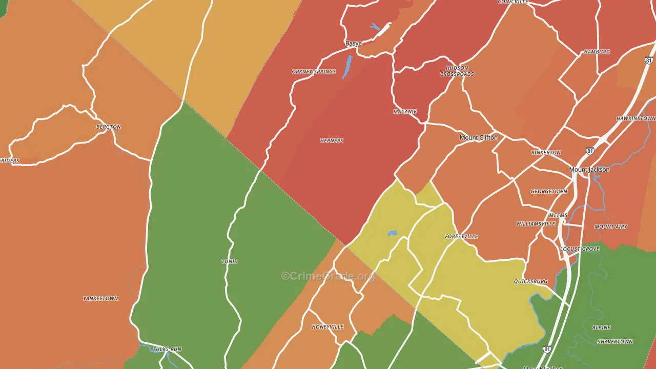 Orkney Springs, VA Map of Assault Rates