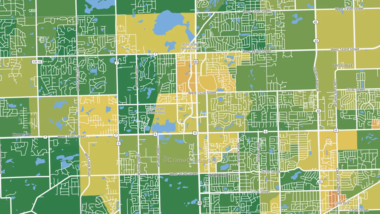Orland Park, IL Map of Assault Rates