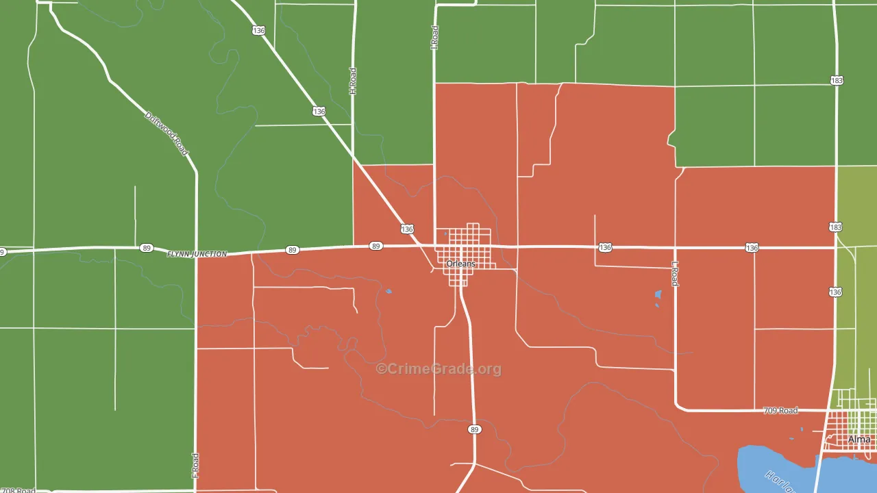 Orleans, NE Map of Assault Rates