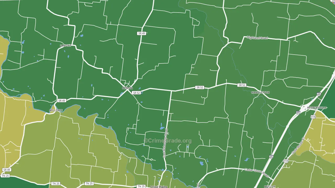 Orlinda, TN Map of Assault Rates