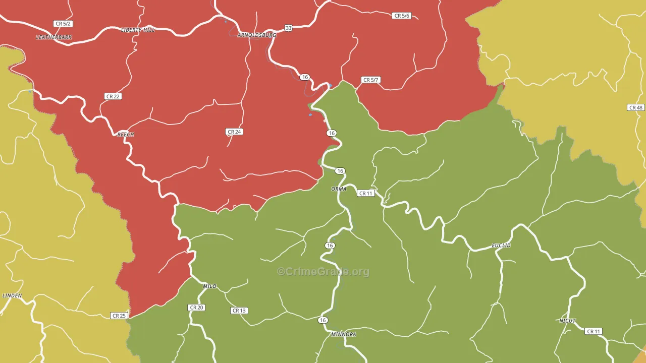Orma, WV Map of Assault Rates