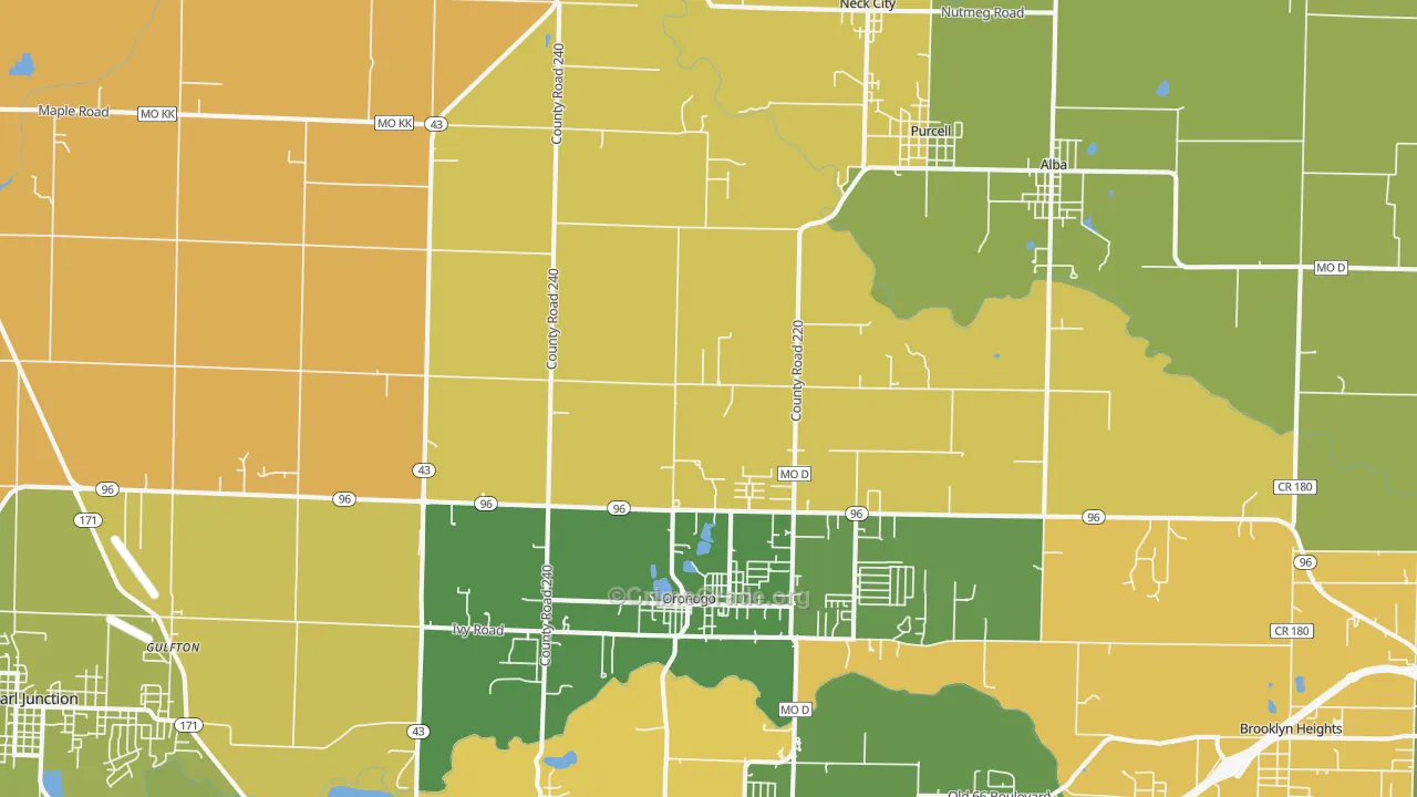 Oronogo, MO Map of Assault Rates