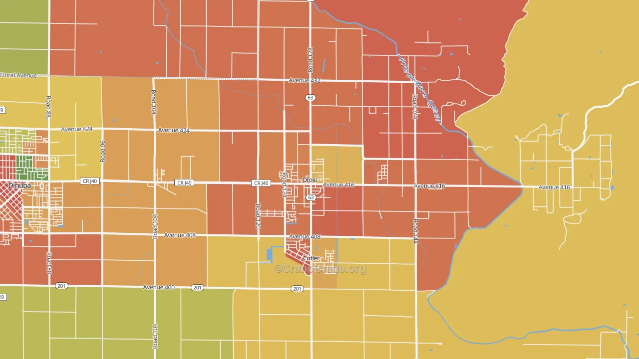 Orosi, CA Map of Assault Rates