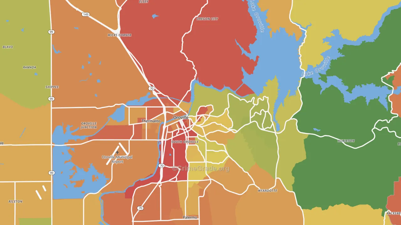 Oroville, CA Map of Assault Rates