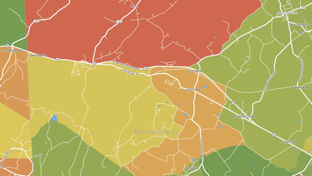 Orrtanna, PA Map of Assault Rates