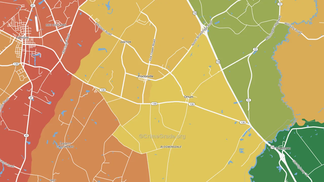 Orrum, NC Map of Assault Rates
