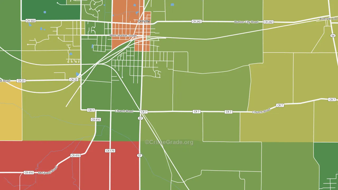 Orrville Junction, OH Map of Assault Rates