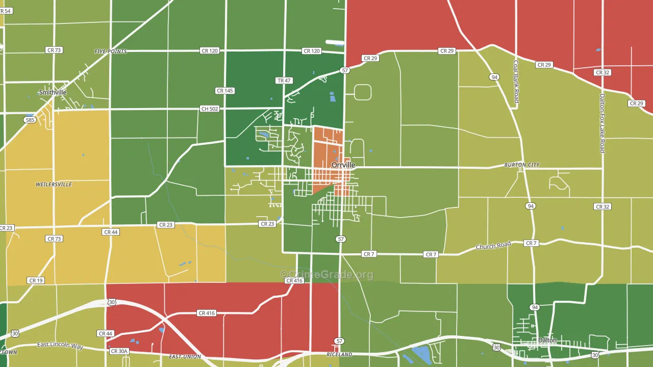 Orrville, OH Map of Assault Rates