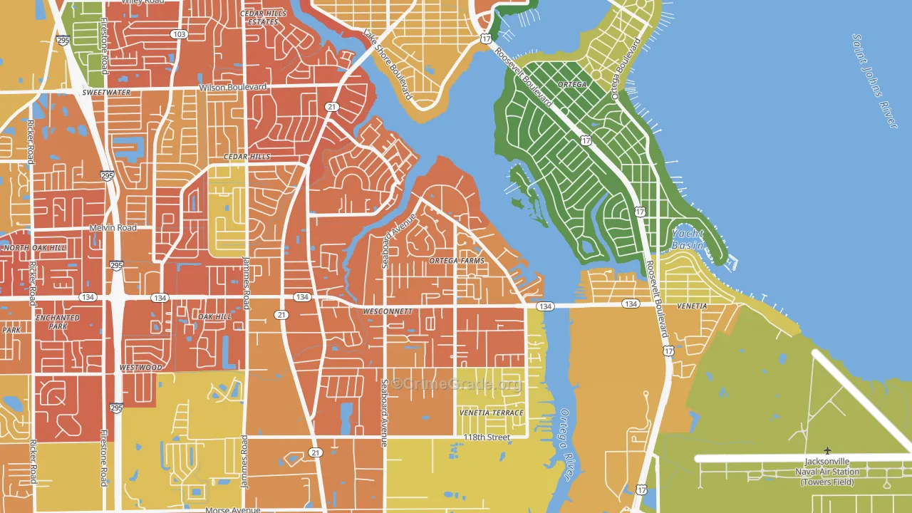 Ortega Farms, Jacksonville, FL Map of Assault Rates