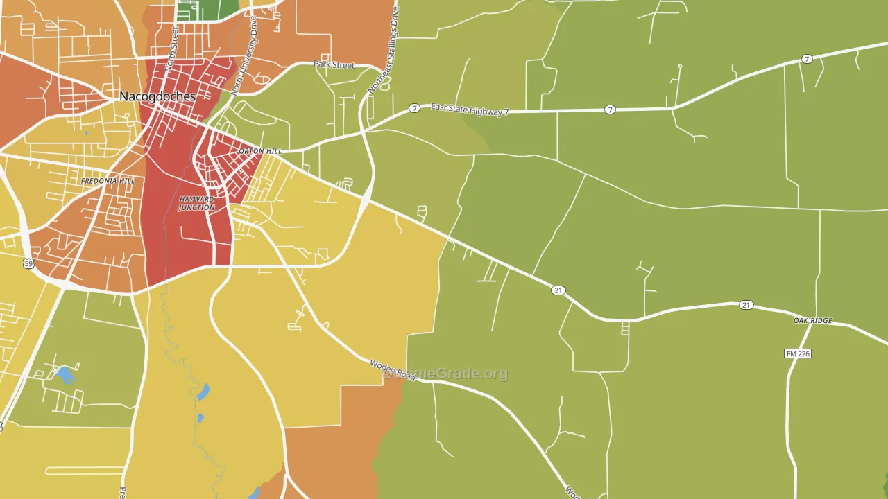 Orton Hill, TX Map of Assault Rates