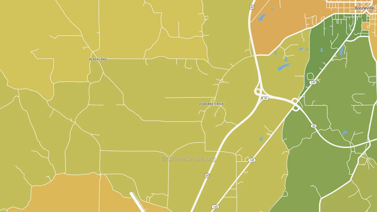 Osborne Creek, MS Map of Assault Rates