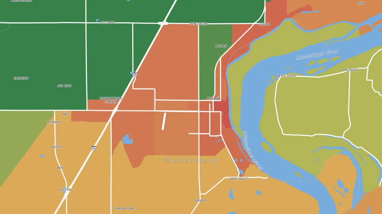 Osceola, AR Map of Assault Rates